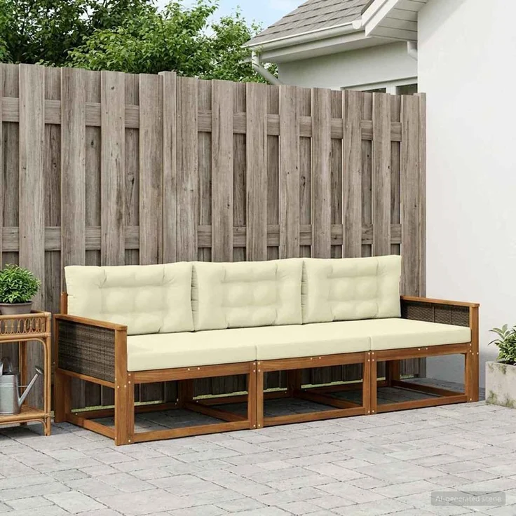vidaXL Outdoor-Sofagarnitur 3 stk. 3-Sitzer Natur und Creme 3382298 – Bild 1