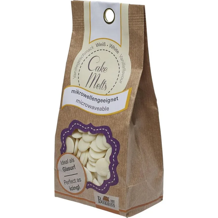 Birkmann CakeMelts, Glasurlinse, Dekorzucker, Kuchenschmelz, Backzutaten, Weiß, 250 g, 504202