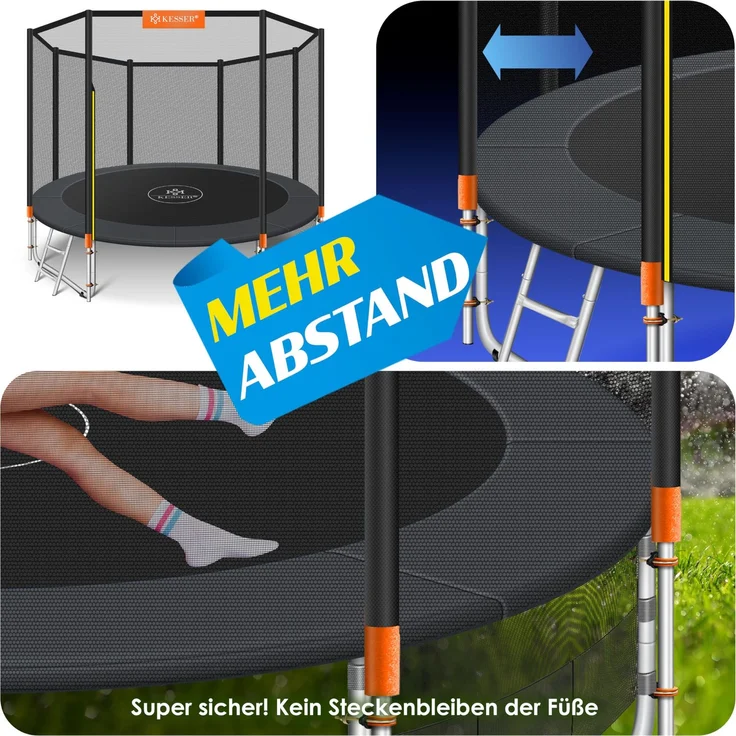 KESSER® Trampolin, Ø 305 cm, mit Sicherheitsnetz, Leiter, Randabdeckung, Seitentasche & Zubehör, Orange – Bild 3
