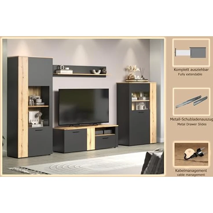 Wohnwand Esteban in grau und Eiche Evoke 340 cm – Bild 13