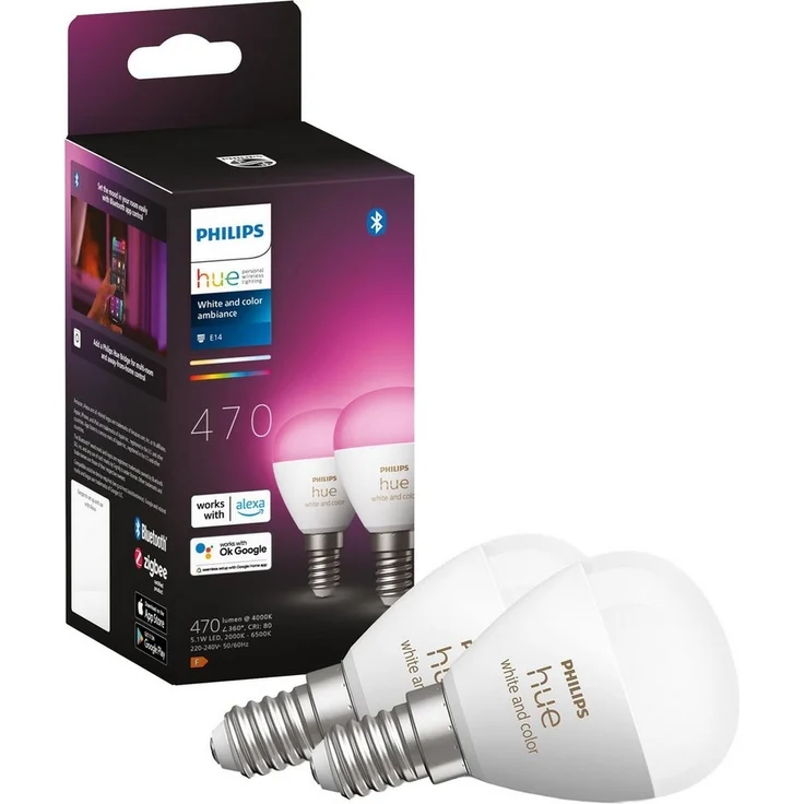 Philips Hue LED Luster E14 2er 5,1W 470lm White Color Amb. BT EEK F – Bild 2