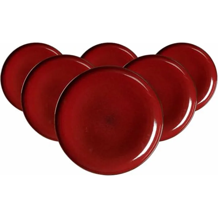 Presotto Speiseteller, Rund, Rot, Keramik, Durchmesser 27,5 cm, 6er Set, Spülmaschinenfest