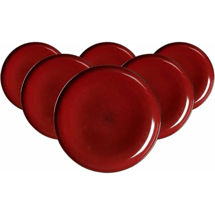 Presotto Speiseteller, Rund, Rot, Keramik, Durchmesser 27,5 cm, 6er Set, Spülmaschinenfest – Bild 1