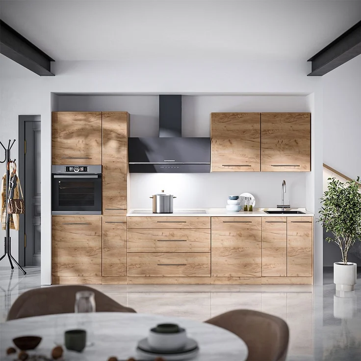Küchenzeile Fame-Line Goldkraft Eiche/Goldkraft Eiche 310 cm, AP Marmor Vicco – Bild 5