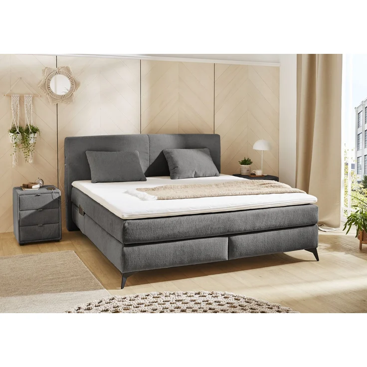 Boxspringbett 180x200 H3 Federkernmatratzen Bonell Topper in Chenille Dunkelgrau – Bild 4