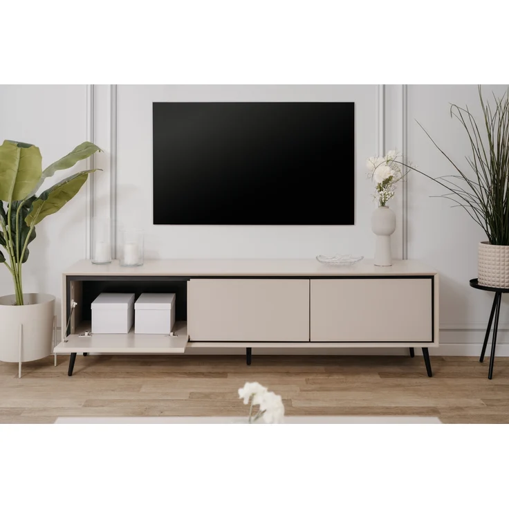 Lowboard >Arona< 3 Klappen, in Sand / Schwarz - 175x50x38cm (BxHxT) – Bild 3