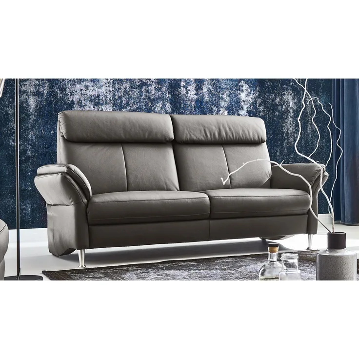 Sofa 2,5-Sitzer FABIO Couch Leder grau Federkern 192 cm
