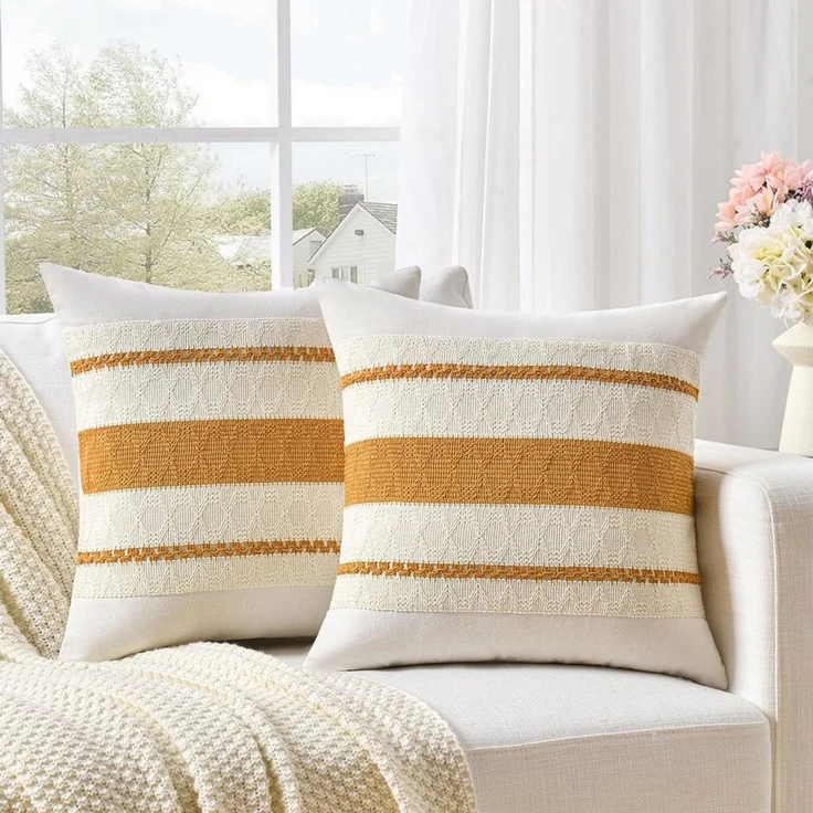 Agger Kissenbezug 2er-Set Boho-Zierkissenbezüge 45x45cm, Rustikale Retro-Kissenhüllen, (2 Stück), für Wohnzimmer, Schlafzimmer, Couch, Bett, Sofa & Sessel – Bild 2