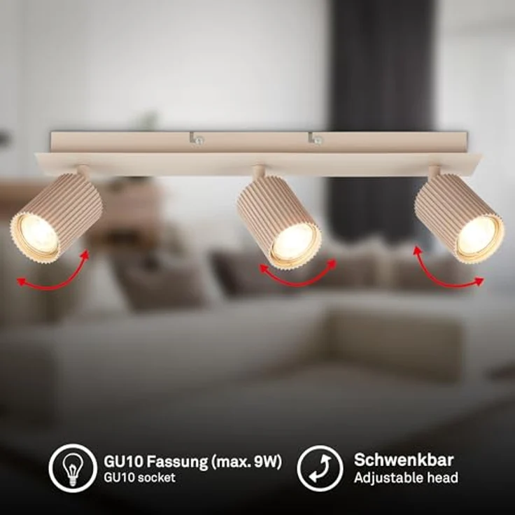 BRILONER 3-flammige Deckenlampe schwenkbar, GU10 Fassung max. 9W, Beige, moderne Deckenleuchte für Wohnzimmer, Schlafzimmer, Küche, 45 cm – Bild 2