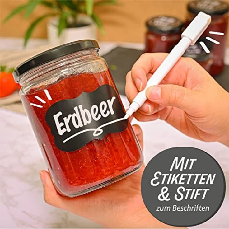 Praknu Einmachglas 12er - Set Einmachgläser mit Schraubdeckel 500 ml - Marmeladengläser, Glas, (Set, 12-tlg), Mit Etiketten & Stift - Luftdicht - Spülmaschinenfest – Bild 2