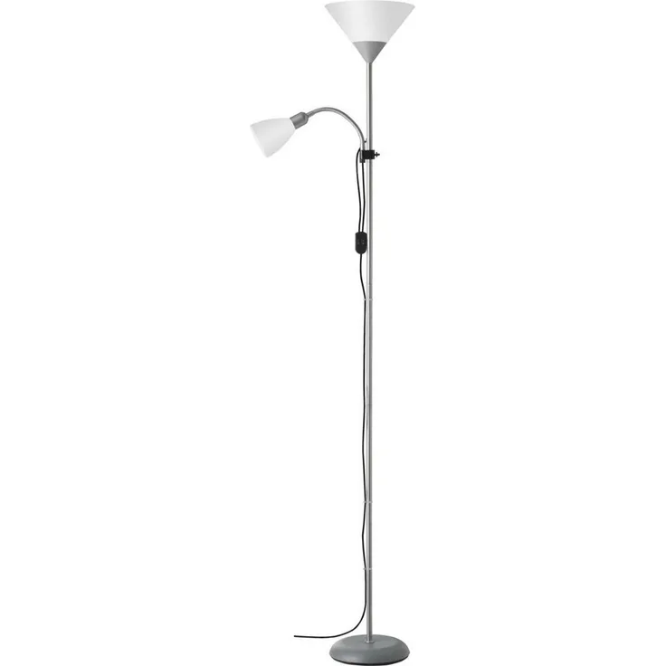Brilliant Leuchten No. 93008-05 Deckenfluter Spari mit Lesearm silber weiß