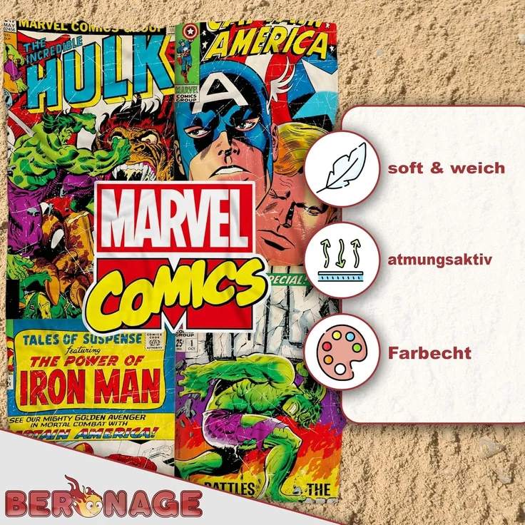 Wohndecke Marvel Decke Comics 130x170 cm, BERONAGE, passend zur Bettwäsche, ideal für Sofa, Couch, Bett, Auto, Camping – Bild 3