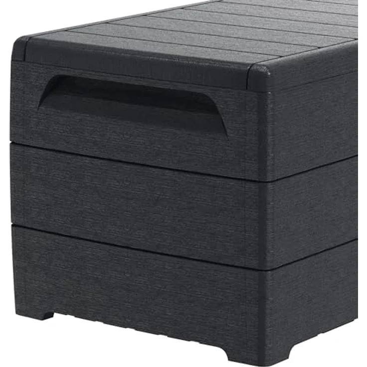 Duramax Cedargrain Durabox 416 Liter/ 110 Gallonen Kissenbox aus Kunststoff, Auflagenboxen für Terrasse und Gartenmöbel, abschließbare Kissenbox aus Kunststoff mit Gasflasche, Dunkelgrau – Bild 13