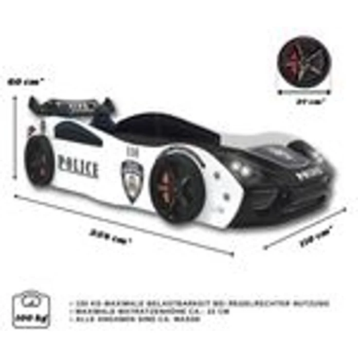 Autobett "Police" + Sportsitze Spielbett für Kinder 90x200 inkl. Lattenrost – Bild 2