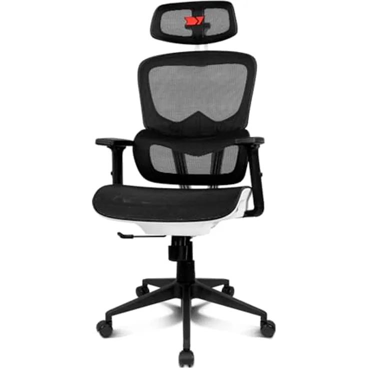 DRIFT GAMING DRAIR200 - Professioneller Gaming Chair, hochwertiges Mesh und verstärktes Polymer, 2D verstellbare gepolsterte Armlehnen, Klasse 4 Kolben, drehbar, neigbar, weiß/schwarz/rot.
