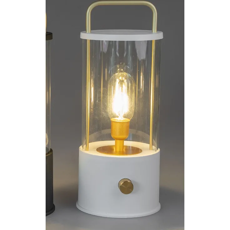 formano Deko Lampe Laterne weiß, H. 34cm, D. 14cm, mit USB Anschluss und dimmbarer LED, goldenem Griff aus Kunststoff