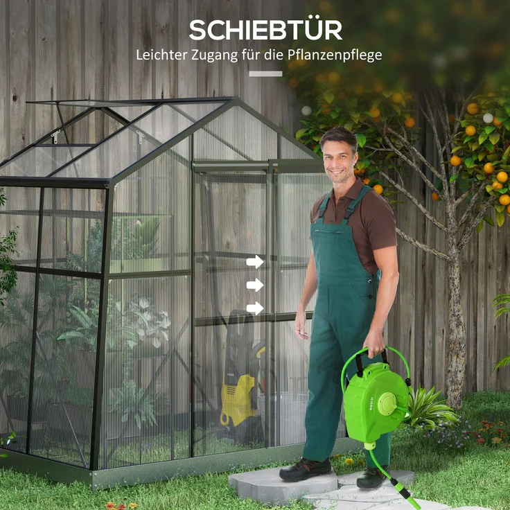 Outsunny Gewächshaus, Aluminiumlegierung, Polycarbonat, Schwarz, 192L x 131B x 203H cm – Bild 6