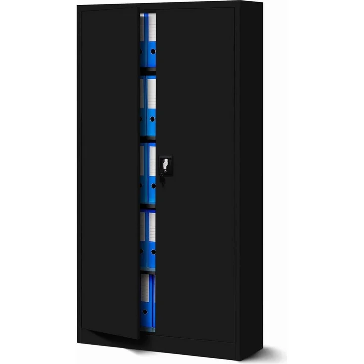 Jan Nowak Aktenschrank C001H Büroschrank Metallschrank Stahlschrank Werkzeugschrank Stahlblech Pulverbeschichtet Flügeltürschrank Abschließbar 195 x 90 x 40 cm (schwarz/schwarz) – Bild 4