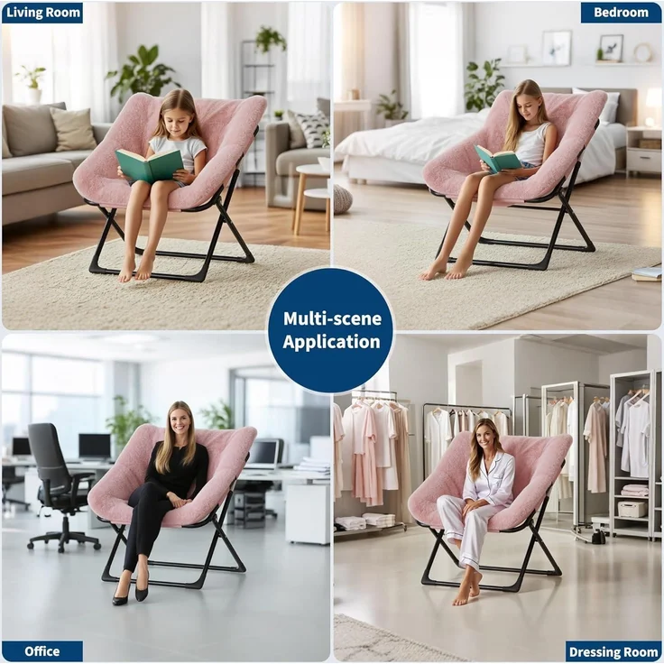 Relaxsessel Ohrensessel Klappsessel Kaninchenfell Rosa – Bild 5