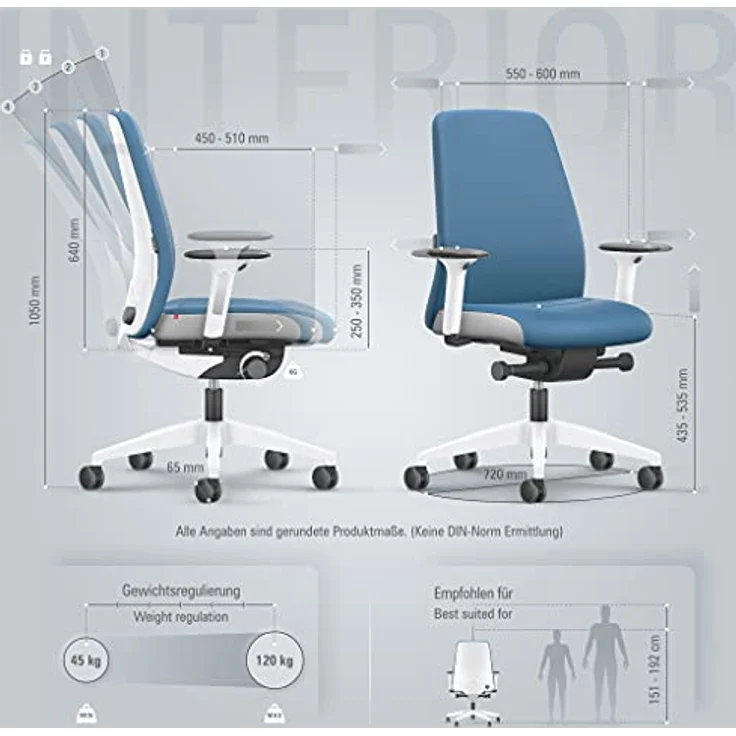 Interstuhl Every Interior Edition – Der Bürostuhl folgt der Bewegung des Körpers nach vorne und hinten – mit Verstellbarer Lordosenstütze (Blau | Weiß) – Bild 4
