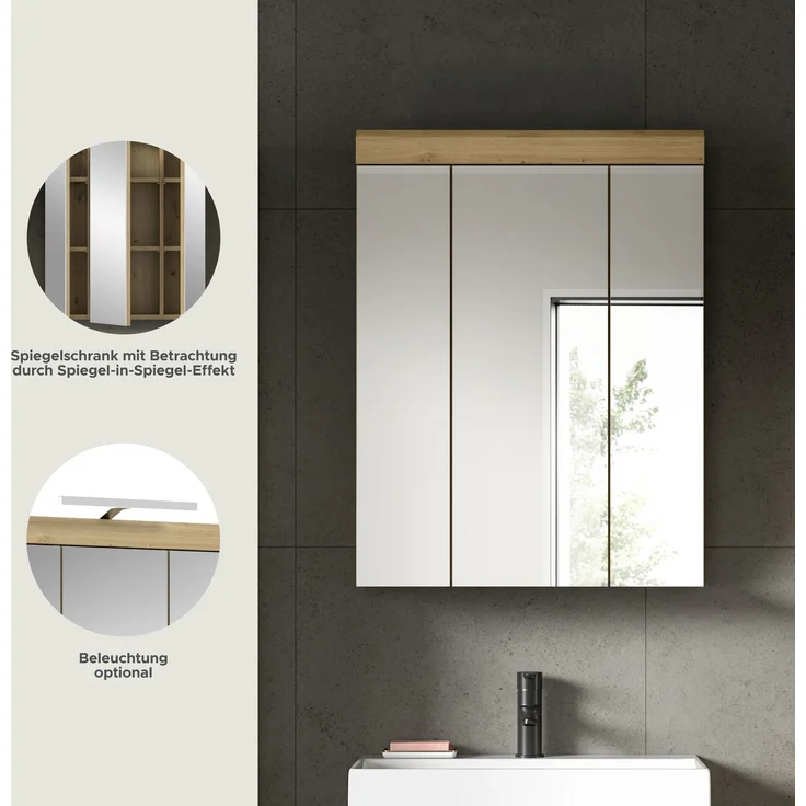 Xonox 'Scout' Spiegelschrank (B/H/T: 60x79x18 cm) in Salbei und Artisan Eiche Nachbildung – Bild 8