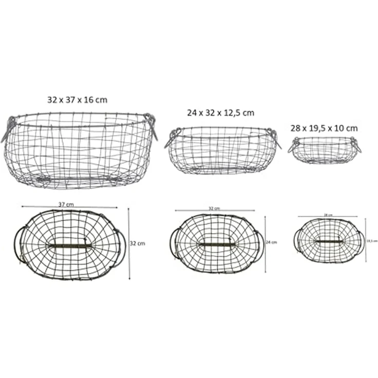 Ovales Drahtkorb Set 3 teilig Metallkorb Aufbewahrung Küche Garten L+M+S – Bild 4