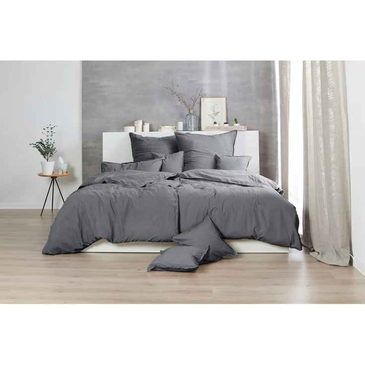 Hahn Renforce Bettwäsche 200x200 stonewashed grau anthrazit 123061-888 – Bild 1
