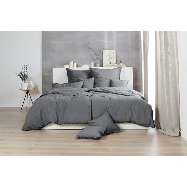 Hahn Renforce Bettwäsche 200x200 stonewashed grau anthrazit 123061-888