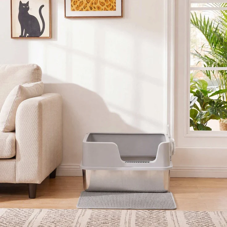 PawHut Katzentoilette, Edelstahl, Hellgrau, 60 x 40 x 30 cm – Bild 9