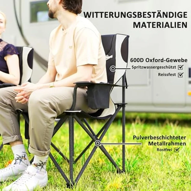Outsunny Campingstuhl mit Armlehnen Getränkehalter Kopfstütze Kühltasche (2er Set Faltstuhl, 2 St), bis 120kg belast, gepolstert, für Garten, Camping – Bild 5
