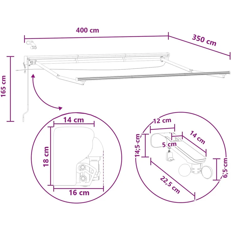vidaXL Elektrische ausziehbare Markise Taupe 4 × 3,5 m 3426161 – Bild 10