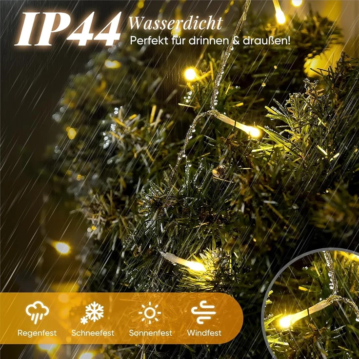 Salcar LED-Lichterkette 2m-100m LED Lichterkette Weihnachtsbaum 20-1660er LED Weihnachtsdeko, 5m 50 LED, 8 Modi und Memory-Funktion, Spritzwassergeschützt – Bild 4