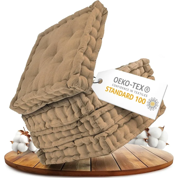 Gräfenstayn Sitzkissen 4er Set 40x40 cm mit 8 cm Polsterung aus 100 % Baumwolle -, robustes Sitzkissen für Indoor & Outdoor, bequemes Bodenkissen