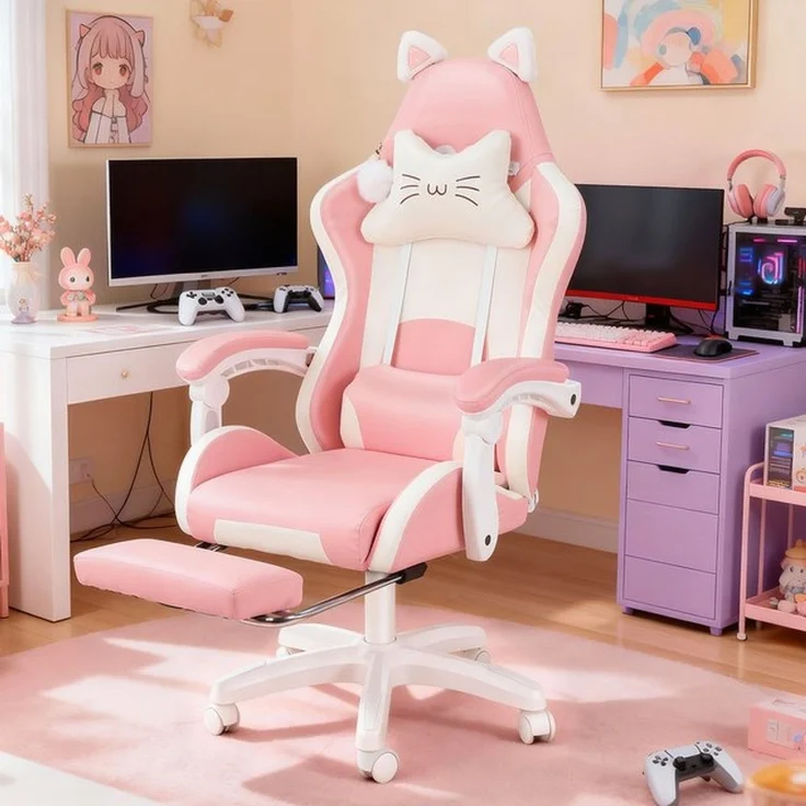 oyajia Gaming-Stuhl Bürostuhl Ergonomisch mit Kopfstütze und Katzenohren, PU-Leder (Gamer Stuhl, Racing Computerstuhl PC Stuhl mit Fußstütze Kopfstütze, 1 St), 115-125cm verstellbare Sitzhöhe, mit Lendenwirbelstütze – Bild 4