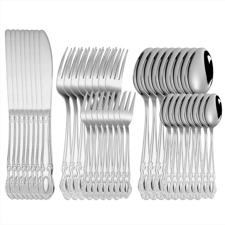 KingLux Besteck-Set 40teilig Royal Besteck Set 8 Personen Edelstahl poliert glänzend (40-tlg), 8 Personen, Edelstahl – Bild 1