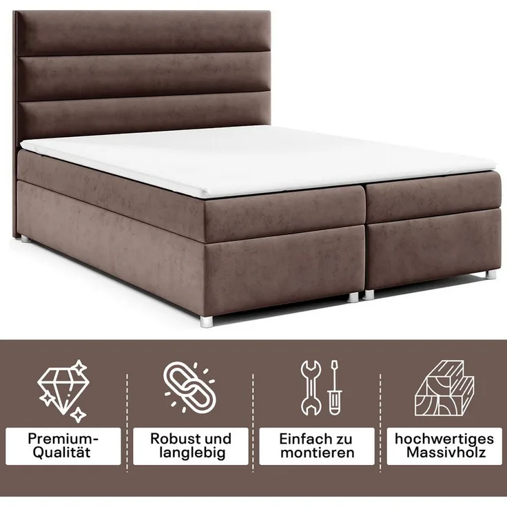 Best for Home Trinity K-1 LUX Boxspringbett, 1-St., inklusive Matratze und Topper, ergonomischer Schlafkomfort, großer Stauraum, verschiedene Farben verfügbar