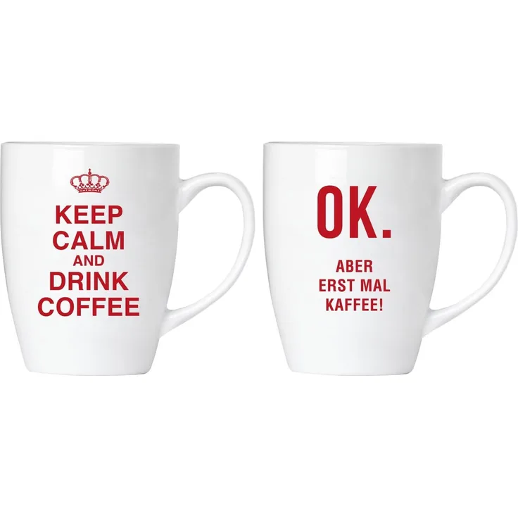 Keep calm and drink coffee! Tassen Set aus Keramik - Grußkarte und Geschenkpackung