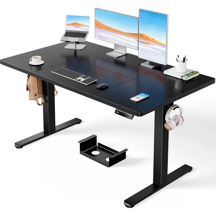 ErGear Höhenverstellbarer Schreibtisch-140x80 cm,100 KG Tragkraft Elektrischer Schreibtisch mit Fortgeschrittenem Bürstenlosem Motor, Leise Funktion, Robuster Metallrahmen, Vierteilige Tischplatte – Bild 1