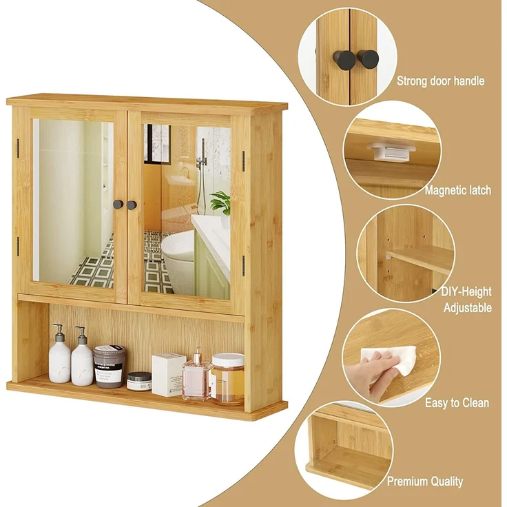 EUGAD Badezimmer Badmöbel Set Waschbeckenunterschrank Unterschrank Badezimmerschrank mit Spiegelschrank Hängeschrank für Bad Bambus Model 5 – Bild 5