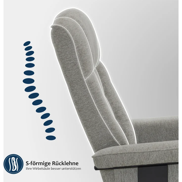 M MCombo Relaxsessel mit Hocker, 360° Drehbarer Fernsehsessel mit Liegefunktion, bis 120 Kg Belastbarer TV-Sessel, Moderner Ruhesessel für Wohnzimmer, Stoff, 9019 (Hellgrau-Stoff) – Bild 6
