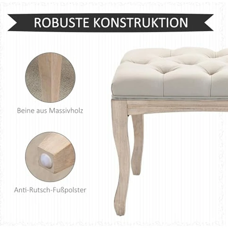 HOMCOM Sitzbank (Set, 1-St, Bettbank), Polsterbank Schuhbank Vintage Gummiholz Leinen Beige – Bild 5