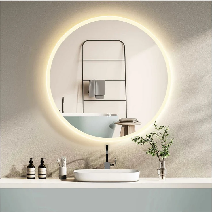HOKO LED Badspiegel rund 60cm / 80cm, mit stufenlos wechselbarem Licht (Warmweiß - Kaltweiß - Neutral), Touch-Schalter, Memory-Funktion, IP44, 5mm HD Glas