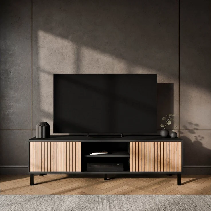 Planetmöbel TV-Schrank Liora TV Board, Lowboard 150 cm lang, TV Kommode (für Fernseher bis 65 Zoll, 1-St, Fernsehtisch für Wohnzimmer, viel Stauraum) Fernsehschrank mit zwei offenen Fächern – Bild 2