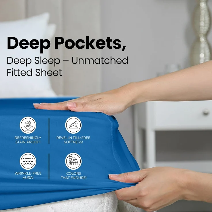 Utopia Bedding Queensize-Spannbettlaken, tiefe Taschen, weiche Mikrofaser, schrumpft und lichtbeständig, pflegeleicht, nur 1 Spannbetttuch, (Dusk Blue) – Bild 5