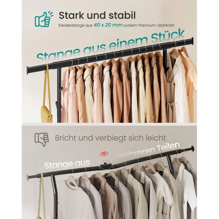 SONGMICS Kleiderständer, 1 ausziehbare Kleiderstange, verstellbare Höhe – Bild 3