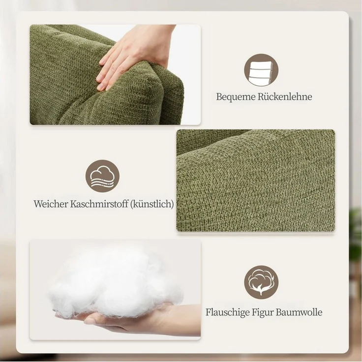 IWMH Bürostuhl Ergonomisch Schreibtischstuhl, Höhenverstellbar Drehstuhl mit Rollen, Lesesessel aus Chenille, Schminktisch Stuhl mit Höher Rückenlehen – Bild 4