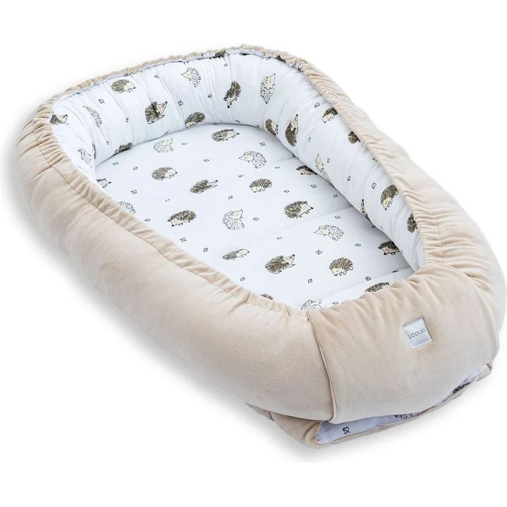 Loolay Kuschelnest BABYNEST SOLO Premium Babyausstattung - Baumwolle & Samt Velours, (MUSTER: BEIGE Samt Velour/ Igel Braun, 1-tlg, Liebevoll handgefertigt Nestchen! Geborgenheit Komfort für Neugeborene), Premium Ausstattung - 100% Europäische Stoffe u... – Bild 5