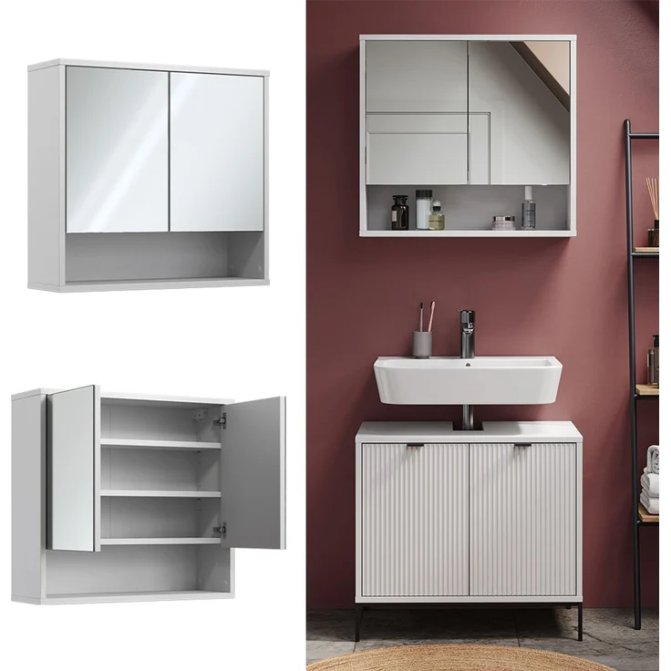 Badspiegelschrank Eliza Weiß 70 x 65 cm mit 2 Türen Vicco – Bild 2