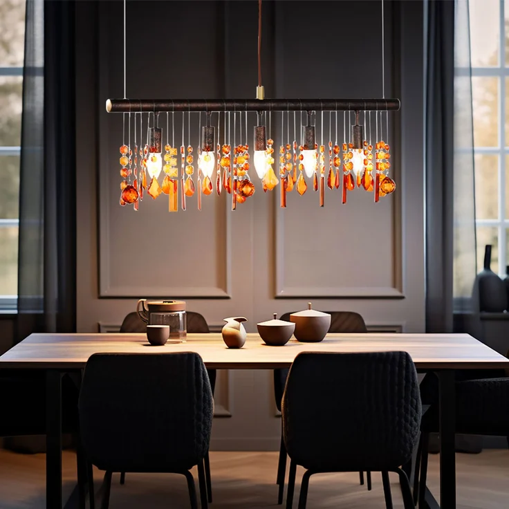 LED Hängeleuchte, 5 flammig, Metall braun, Kristall-Optik – Bild 4