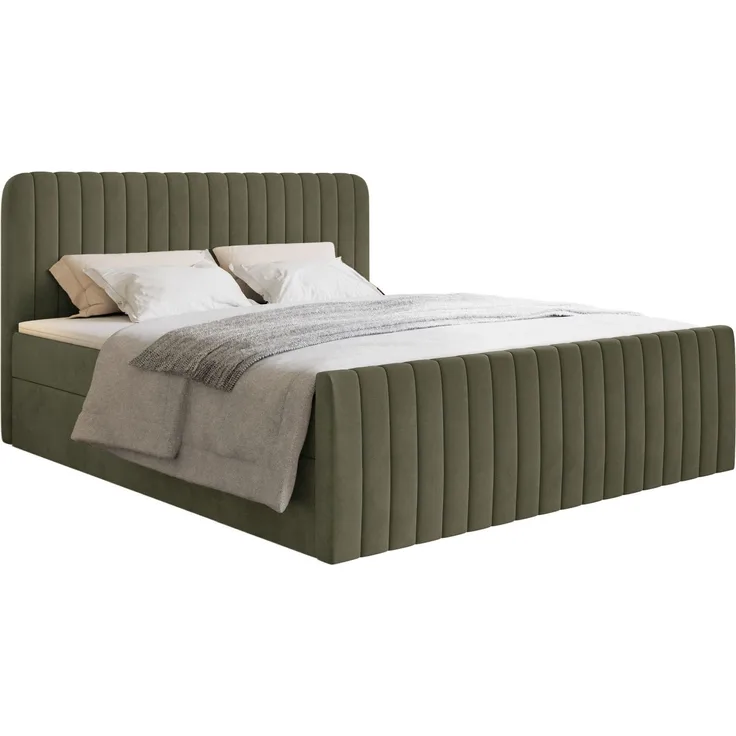 Selsey 'Saliano' Boxspringbett mit Bettkasten, Topper und Samtbezug, Olivgrün, 200x200 cm